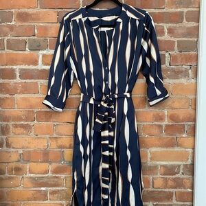 Navy Striped Button-Down Dress